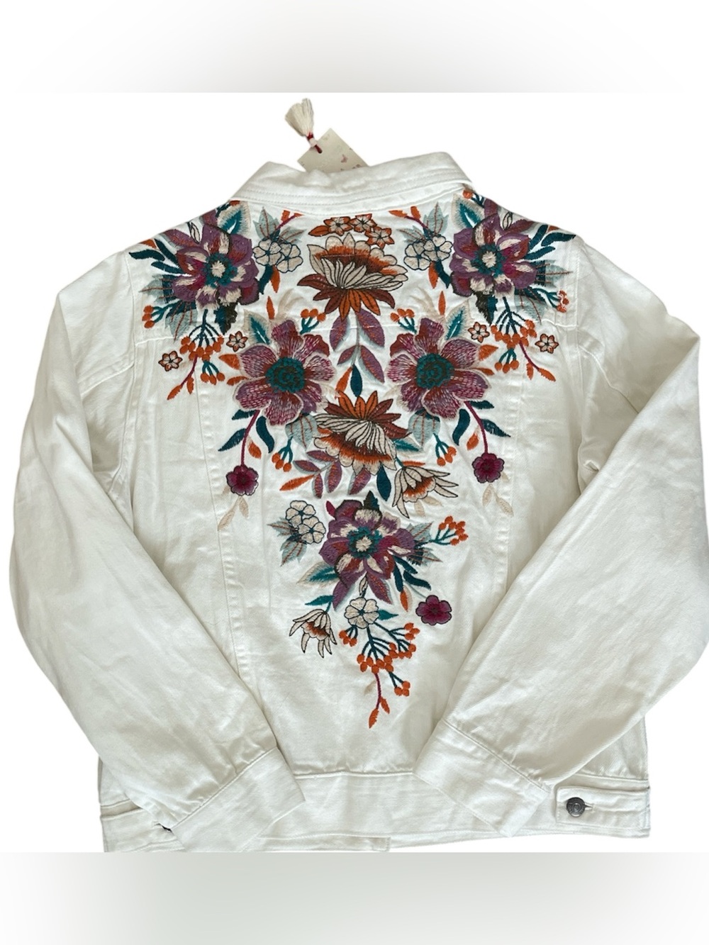 Johnny Was Nena Denim Jacket Ivory Floral Embroidered Size Medium NWT MSRP $290 - Picture 3 of 7
